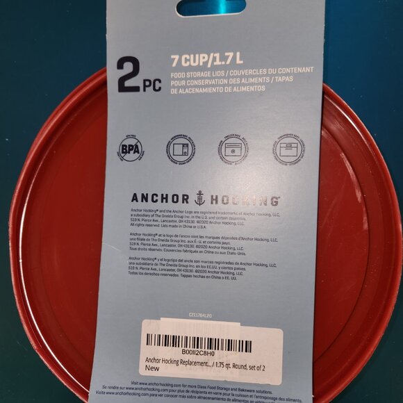Anchor Hocking round lids for 7 cup bowls - Picture 2 of 2
